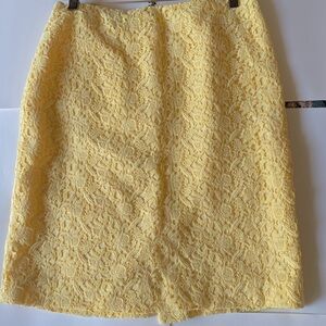 Talbots Yellow Floral Lace Lined Pencil Skirt, Size 10